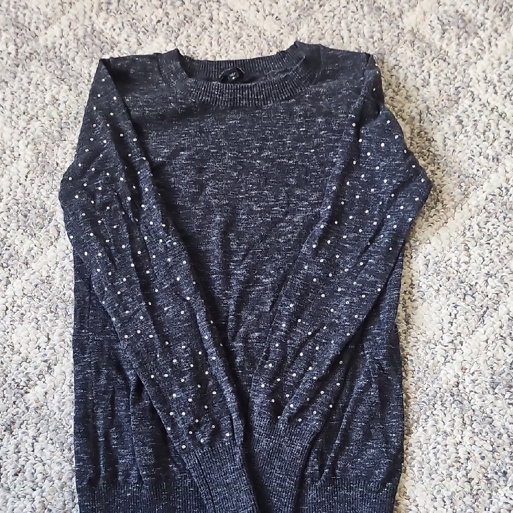 Express Gray and White Crew Neck Sweater
